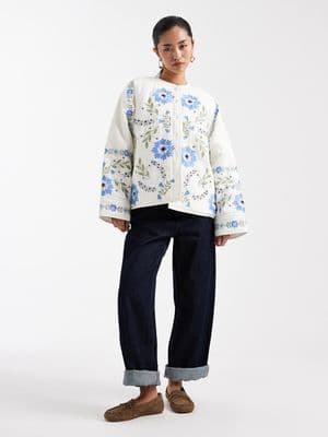 Miss Selfridge embroidered cotton padded jacket