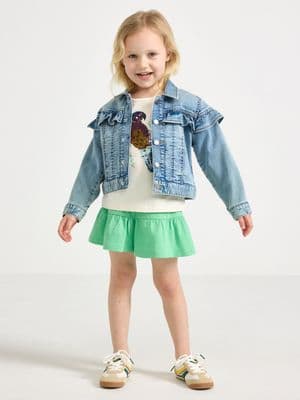 Skort in slub jersey with frill trim