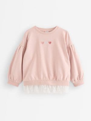 Sweatshirt with lace detail and brushed inside Light Dusty Pink 1