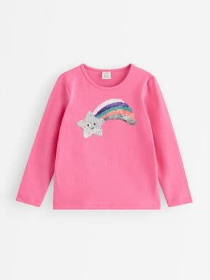 Long-sleeved top with reversible sequins