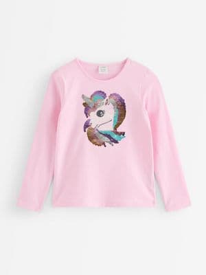 Long-sleeved top with reversible sequins