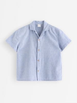 Short-sleeved shirt in linen blend Blue 1