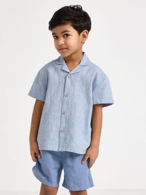 Short-sleeved shirt in linen blend Blue 2