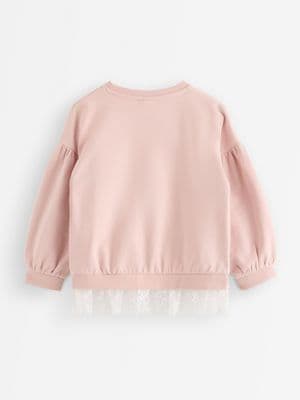 Sweatshirt with lace detail and brushed inside Light Dusty Pink replacement 2