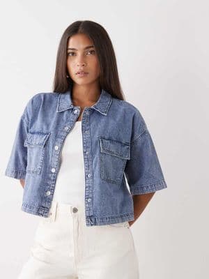Noisy May short sleeve boxy denim shirt